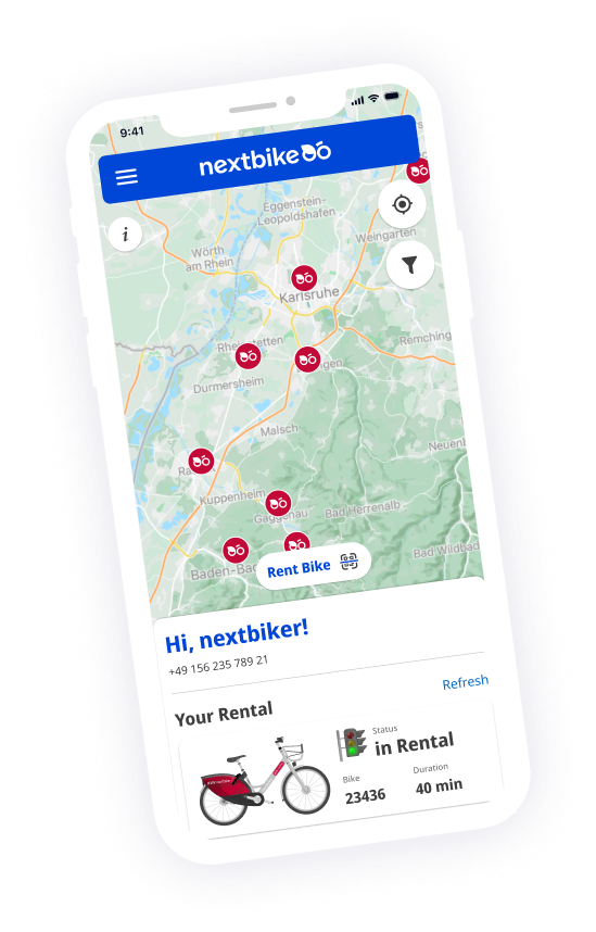 nextbike App Screenshot zeigt die Leihrad-Stationskarte von KVV nextbike.
