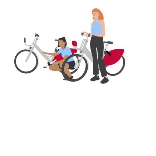 KVV_CampusBike_FrauenMitRädern Zwei Frauen mit KVV nextbike Leihrädern